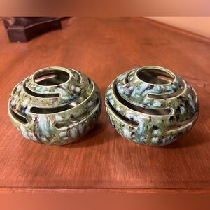 Set of 2 Vintage Carmel California Art Pottery Hand-made Ceramic Flower Frogs